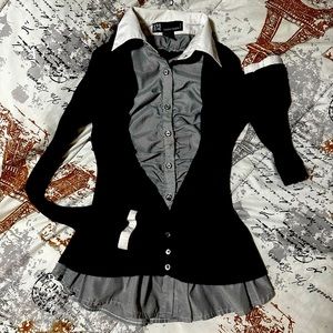 Chelsea and Theodore layered women’s dress button down shirt Petite